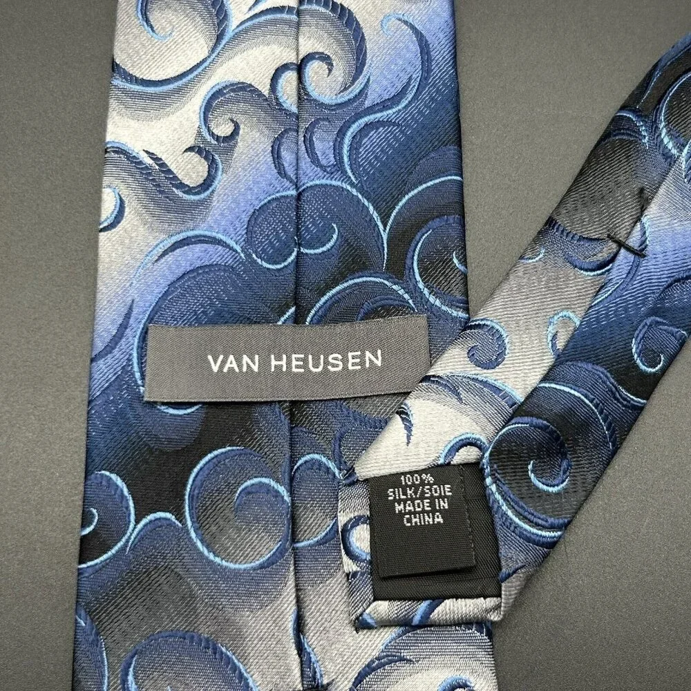 Lot of 4 Men's Neck Ties Silk Blue Silver Gray Red Croft & Barrow Van Heusen